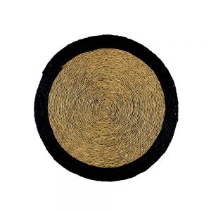 Woven Placemat w Colour Border Round 32cm - Black